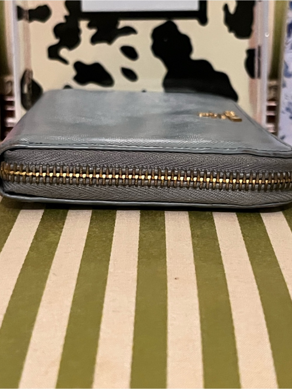 Prada Zip-Around Saffiano Wallet in Steel Blue with Gold Logo - Picture 5 of 11